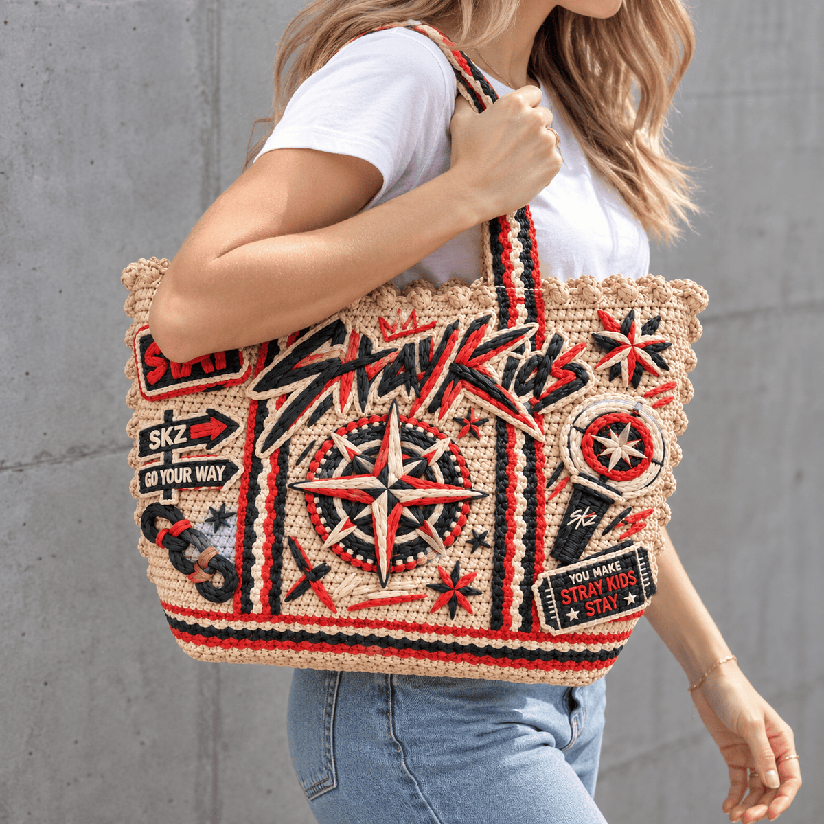 STYK Straw-Style Embellished Tote Bag NTKO