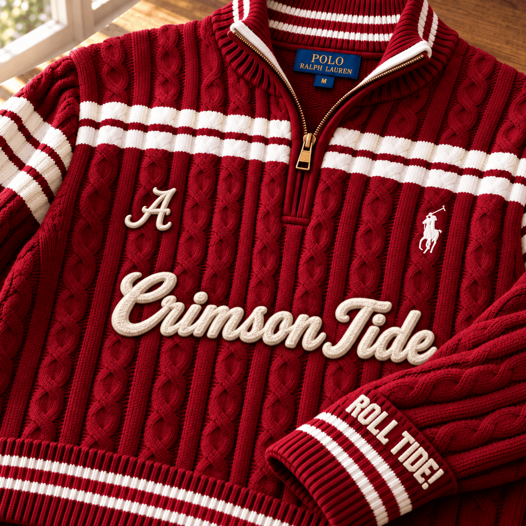 ACT PREMIUM Varsity Cable-Knit Quarter-Zip Sweater NHVH