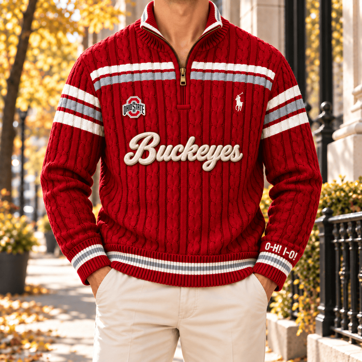 OSB PREMIUM Varsity Cable-Knit Quarter-Zip Sweater NHVH