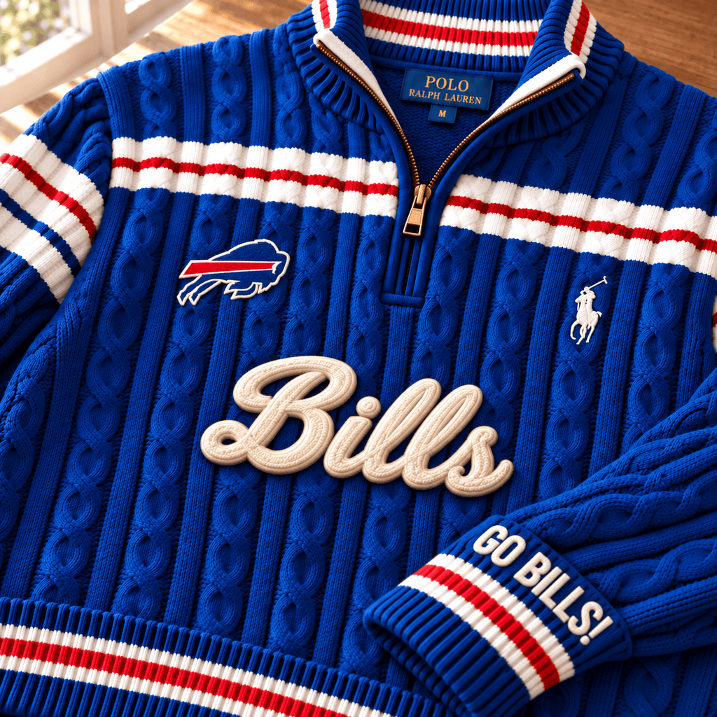 BFBL PREMIUM Varsity Cable-Knit Quarter-Zip Sweater NHVH
